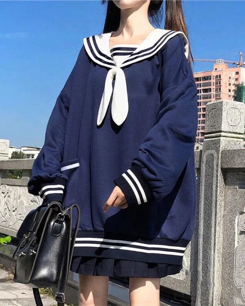 

Женские свободные пуловеры с длинным рукавом и воротником-лодочкой в полоску с кроличьими ушками, свитшот, классические милые стильные тол...