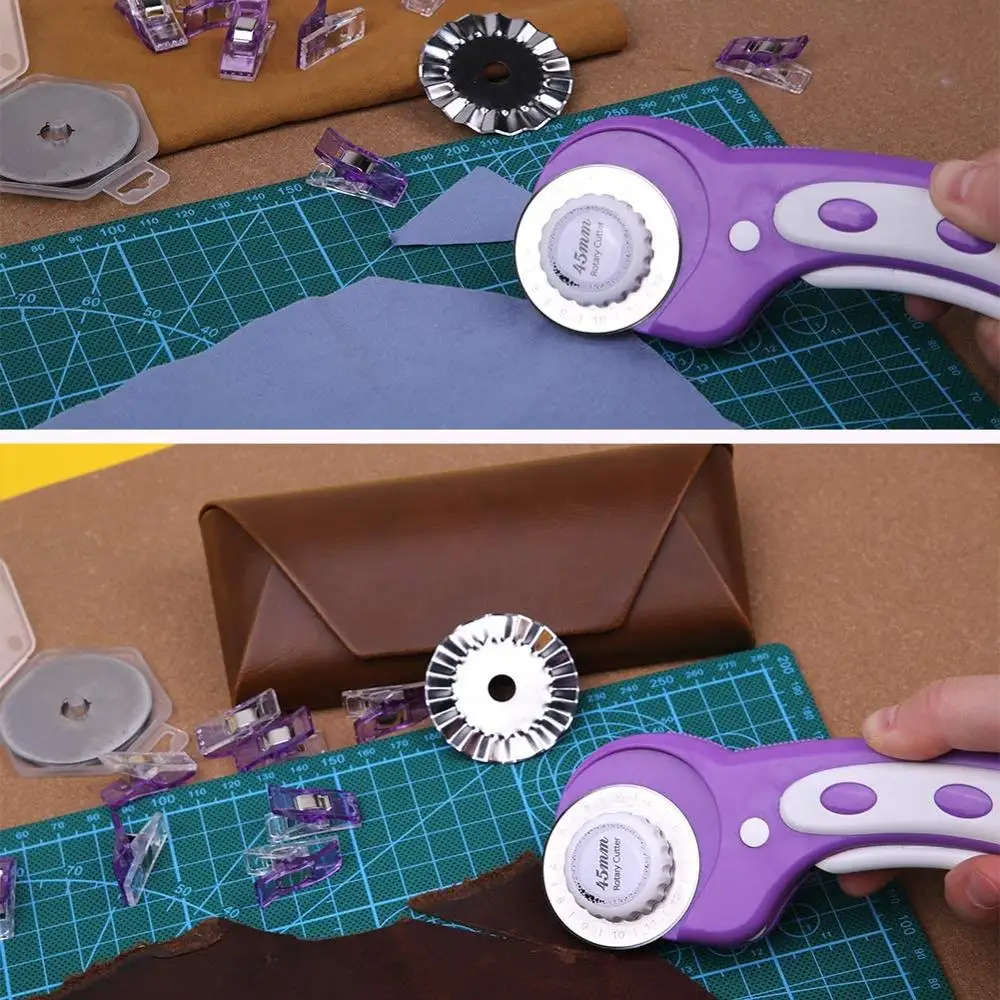 

LMDZ 45mm Rotary Cutter with 6 Replacement Blades ,Sewing Clips, Leather Craft Knife Sewing Tool Leather Cutting Tools