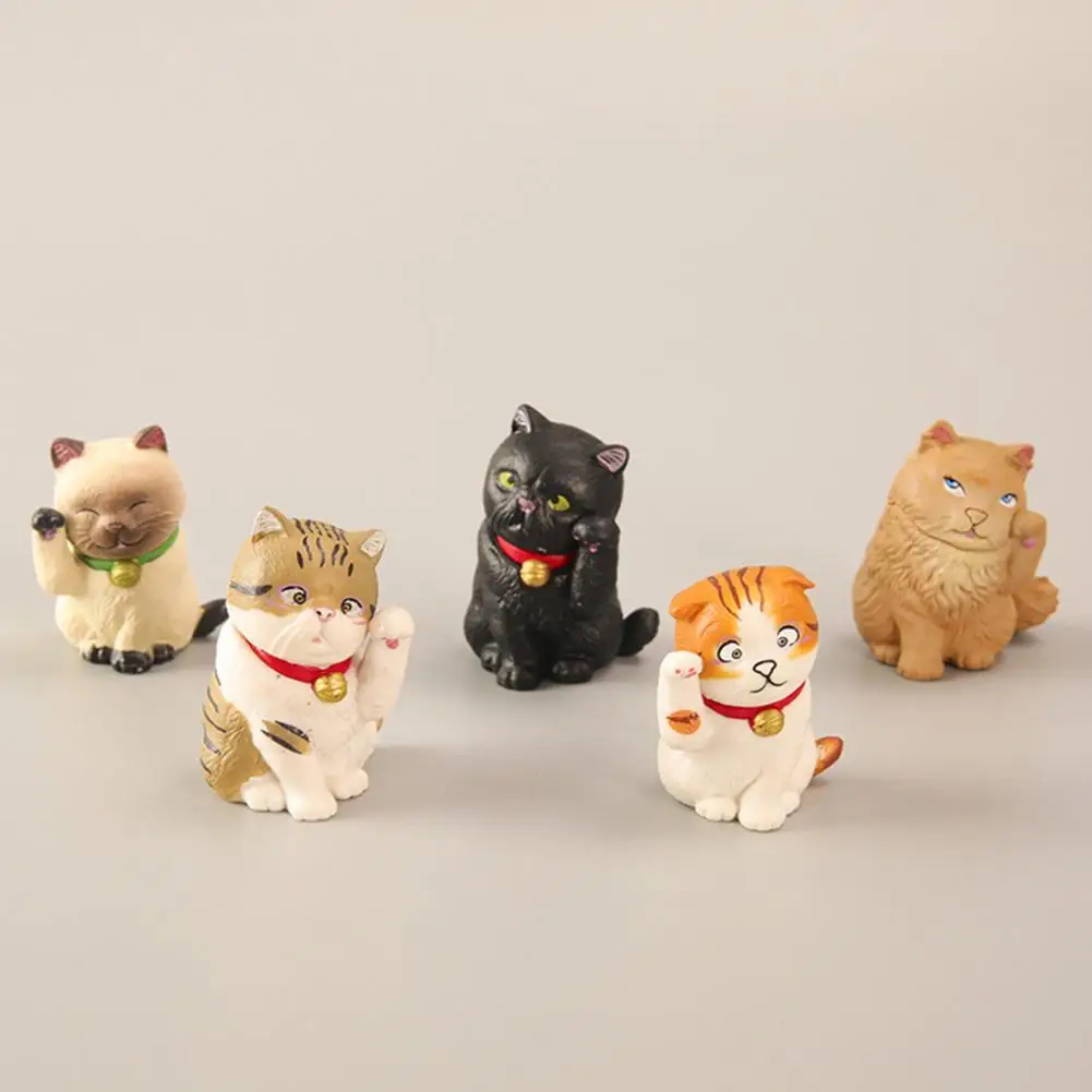 

5 шт. миниатюрная фигурка счастливого кота, Привлекательная форма, украшение, ПВХ фэншуй, модель кошки, изящные поделки