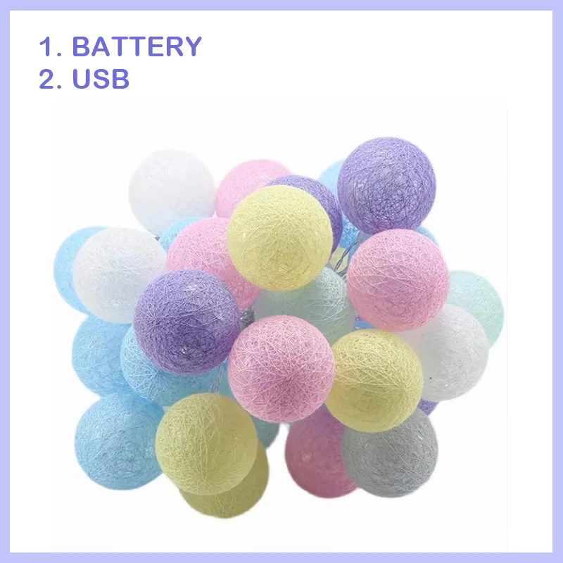 

Светодиодная гирлянда с хлопковыми шариками, питание от аккумулятора USB, Рождественский уличный праздничный свадебный Декор