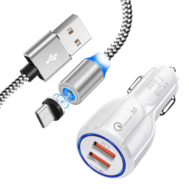 EU charger and cable QC 3,0 быстрое автомобильное зарядное устройство магнитный Micro USB кабель для samsung galaxy Redmi 7 7a 6a Go Nokia 6 5 4,2 Honor 8X 7A 8A Android phone - Тип штекера: EU charger and cable
