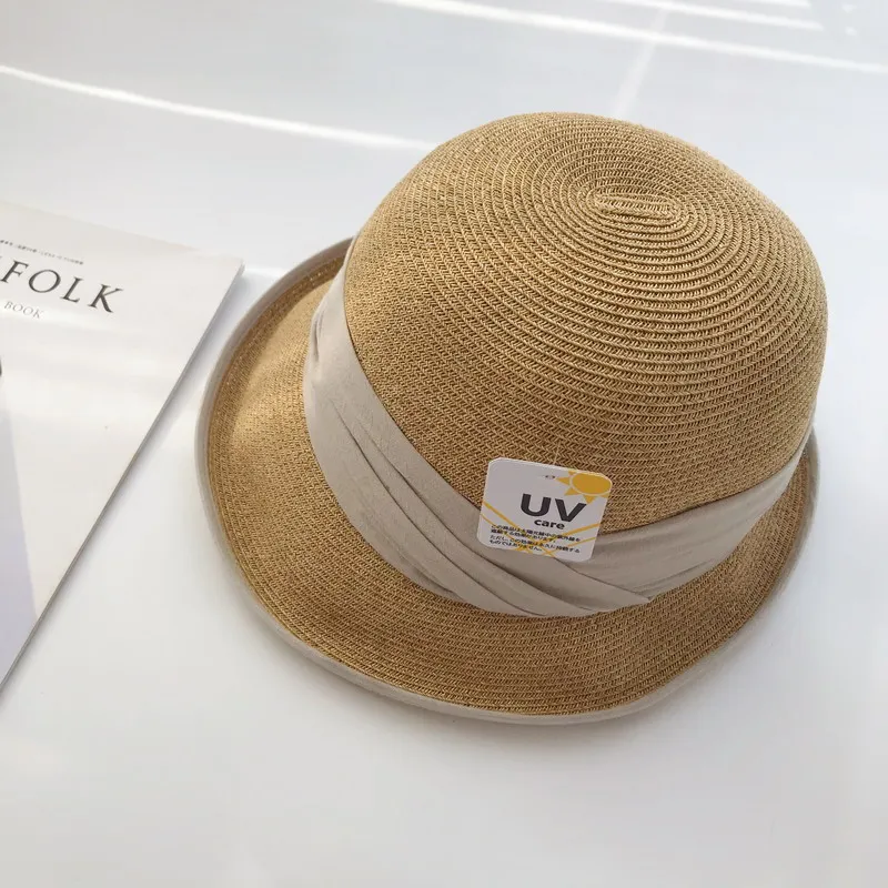 

Breathable Sunscreen UVCUT Foldable Solid Color Simple Straw Hat Sun Female Casual Basin Hat Cover Face Fisherman Hat Sun Hat