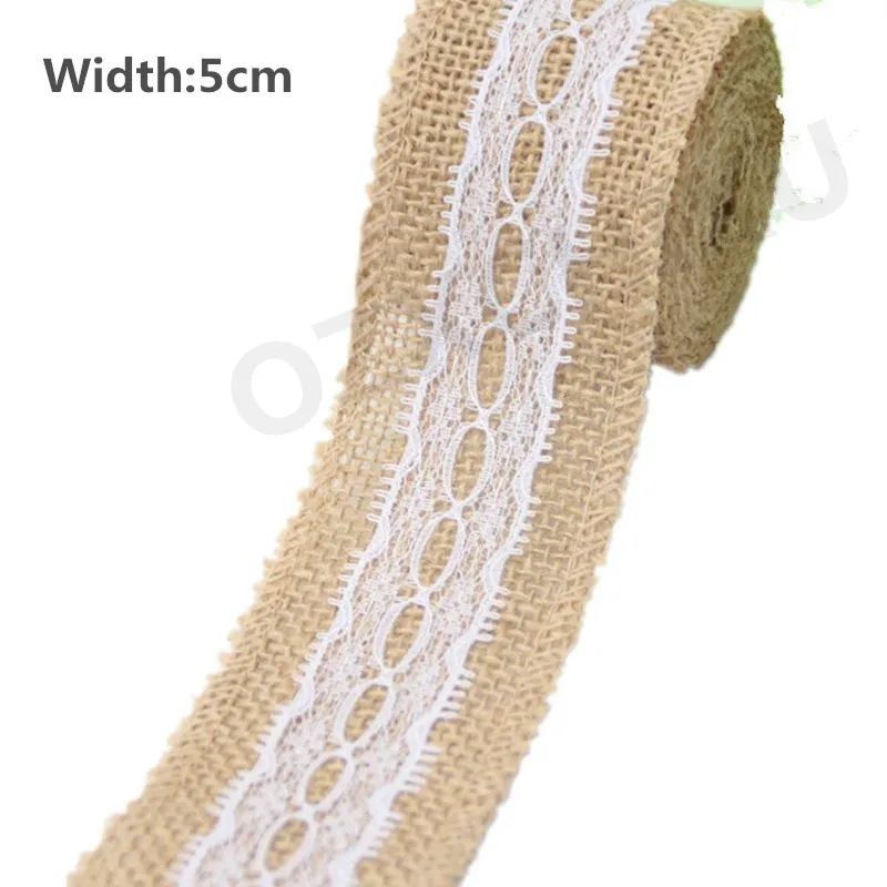 4 (5cm width ) Рождественский Декор, натуральная джутовая Мешковина, деревенская гессианская лента с кружевом шириной 5 см, украшение для свадебной вечеринки, кружевная отделка, сделай сам, AA7916 - Цвет: 4 (5cm width )