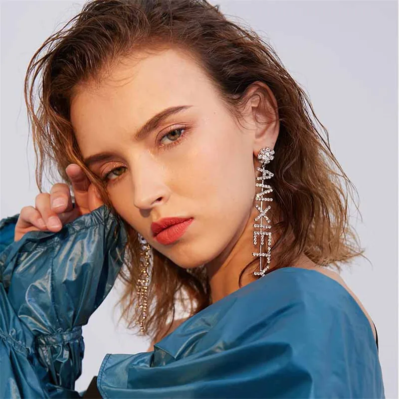 Мода кубического циркония длинные висячие серьги для женщин новые с украшением в