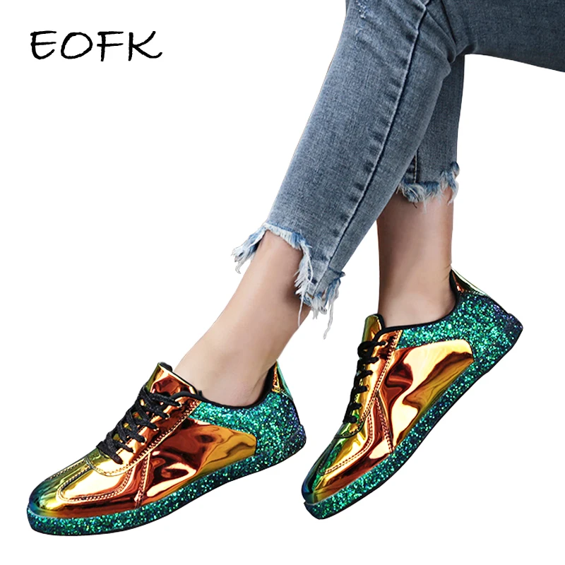 EOFK/женские кроссовки; блестящие Блестящие модные повседневные туфли-оксфорды; женские балетки на плоской подошве; Блестящие Кроссовки; эспадрильи