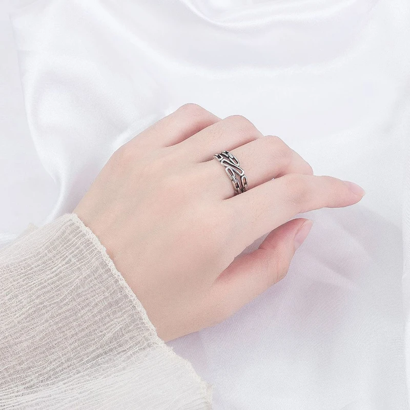 Подлинное серебро 925 пробы Двойная Цепочка кольца на палец для женщин и девочек