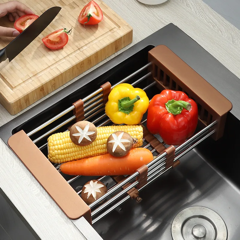 Купить Полка для слива из нержавеющей стали, телескопическая сливная корзина, сливная полка для раковины, кухонная многофункциональная складная к... Скидка Полка для слива из нержавеющей стали, телескопическая сливная корзина, сливная полка для раковины, кухонная многофункциональная складная к...