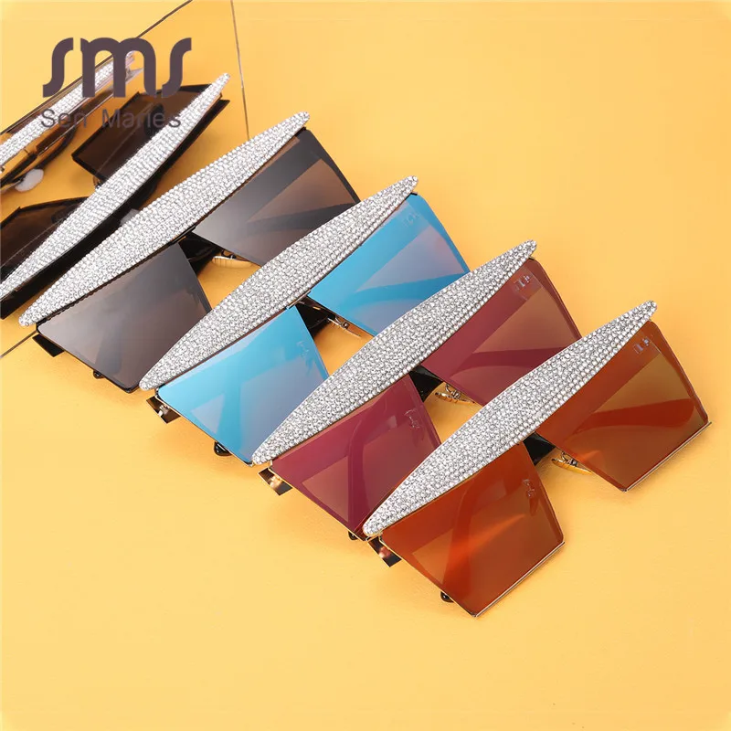 Солнцезащитные очки с квадратными стразами Fashion Square Rhinestones для женщин 2020 роскошные зеркальные очки Steampunk для мужчин Очки для солнца Shades UV400 окуляры на.