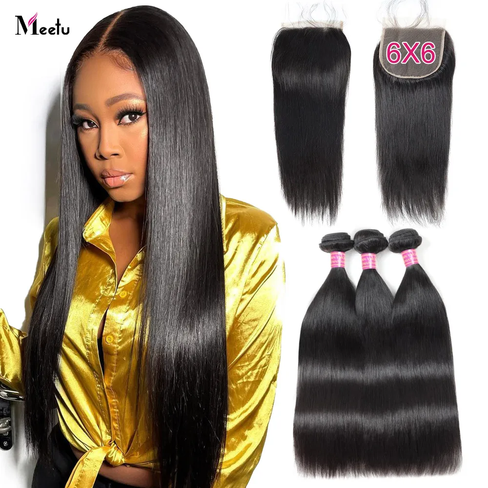 Bone Straight Bundles With Closure 6x6 5x5 Lace Closure with Bundles Brazilian Human Hair Bundles With Closure Hair Extensions