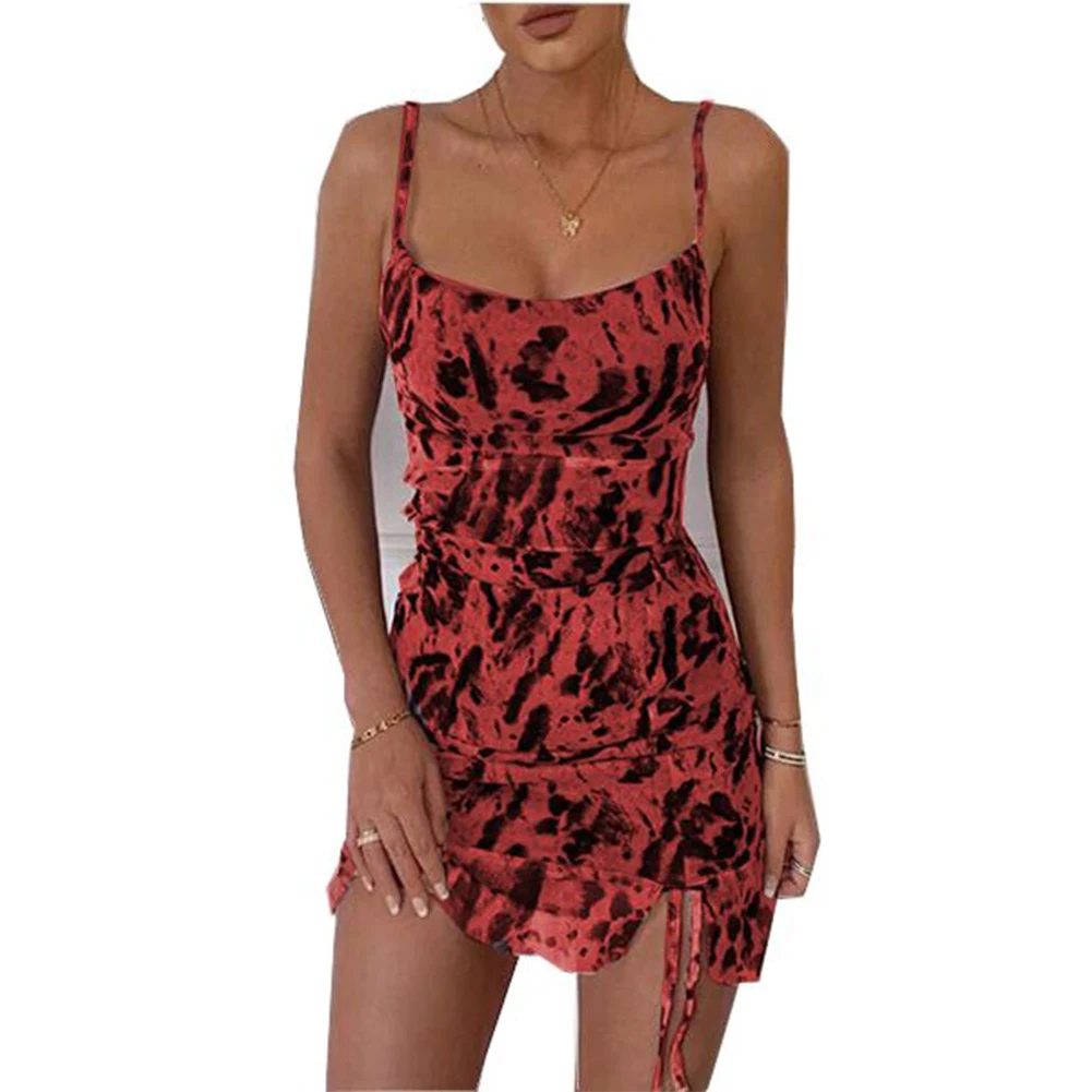 

Sexy Ink Floral Print Women Bodycon Dress Sleeveless Strap Skinny Mini Sundress with Slit Hem Fashion Lady Dress