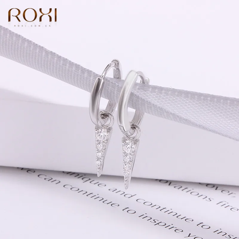 ROXI модные корейские ювелирные изделия простая серьга геометрической формы 925 пробы Серебряный треугольник кулон серьги гвоздики для женщин ювелирные изделия