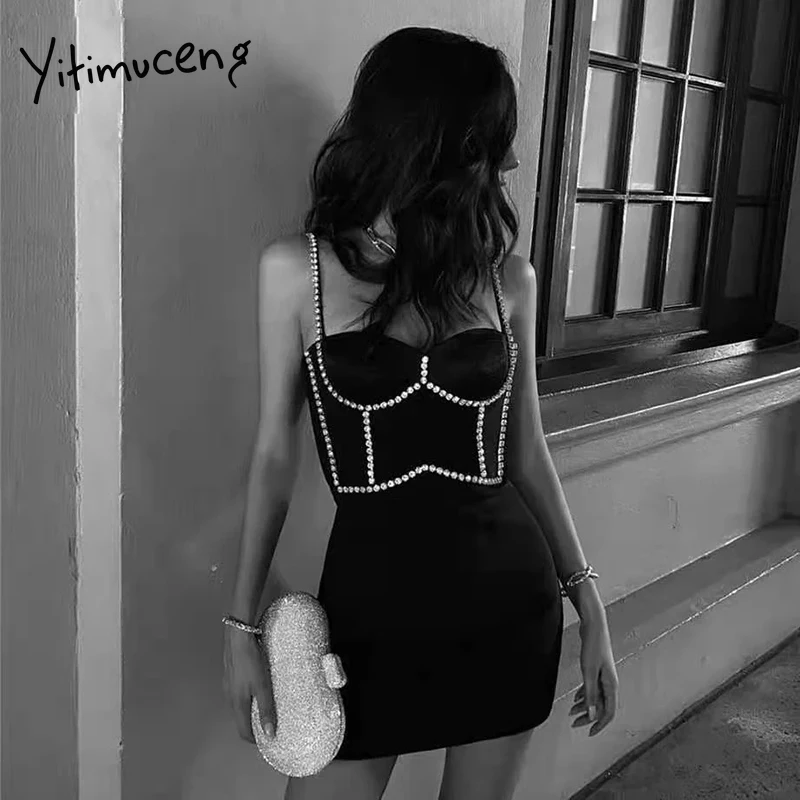 Облегающие платья Yitimuceng для женщин винтажная одежда Бандажное черное летнее