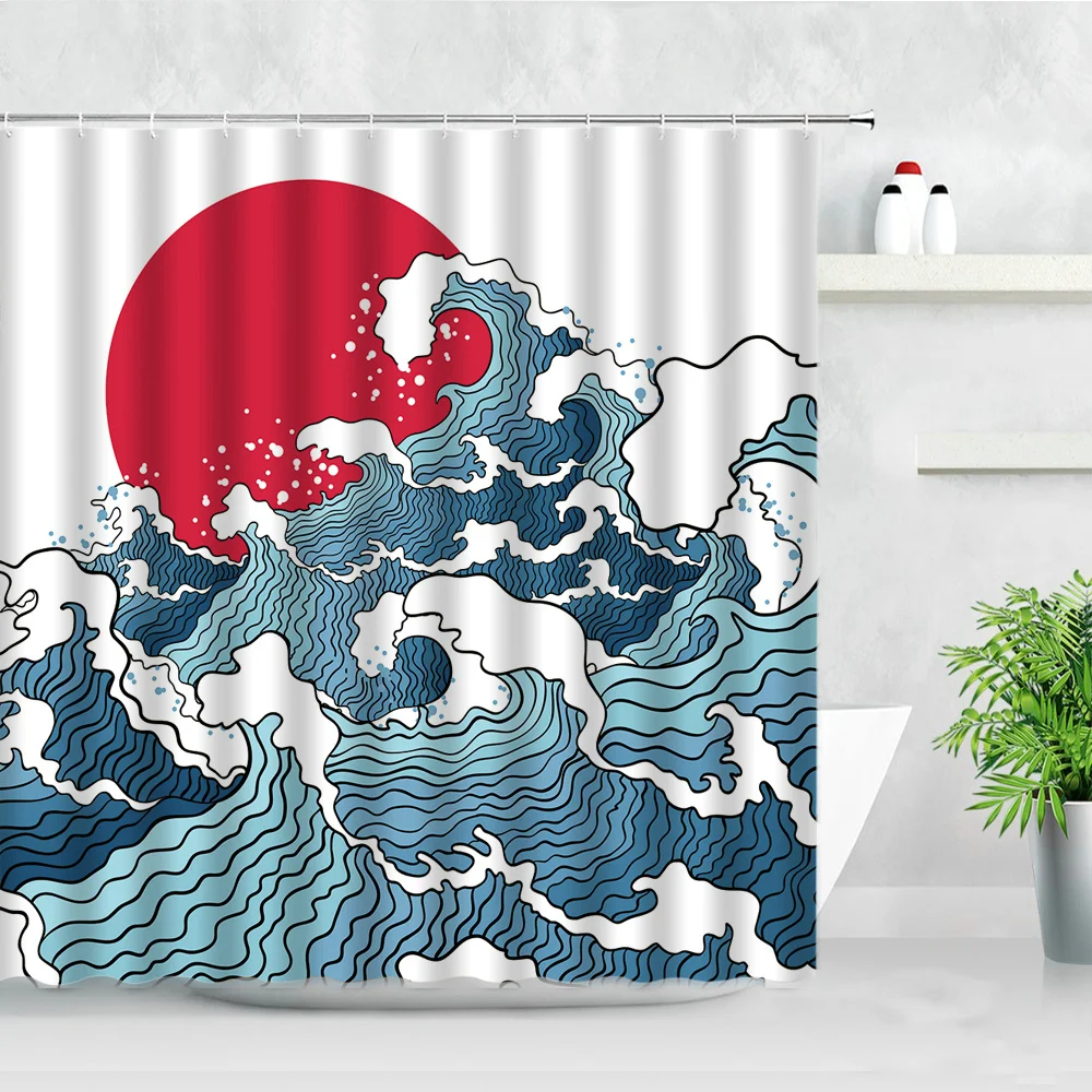 

Креативная Водонепроницаемая занавеска для ванной комнаты с морскими волнами