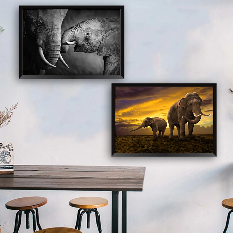 Черная Африка Слоны дикая картина с рисунком животных Скандинавия плакаты и