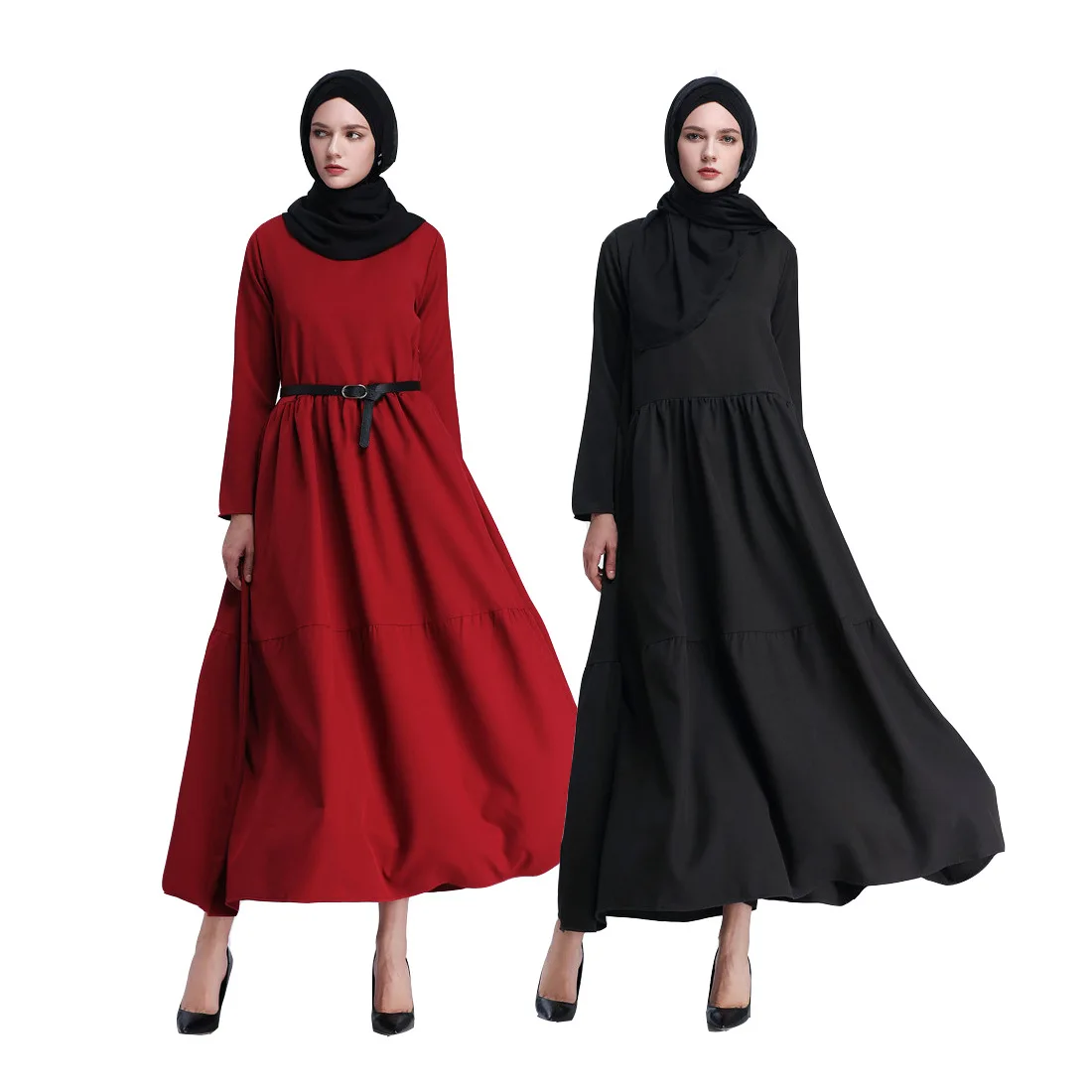 Муслиновая модная Пышная юбка, искусственное платье, Повседневное платье с поясом, прикрепленная мусульманская одежда для женщин, мусульма...