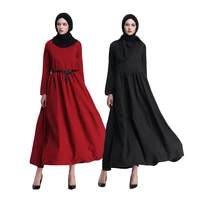 muslin fashion fluffy skirt plus size dress casual dress belt attached islamic clothing women muslim abaya turkey