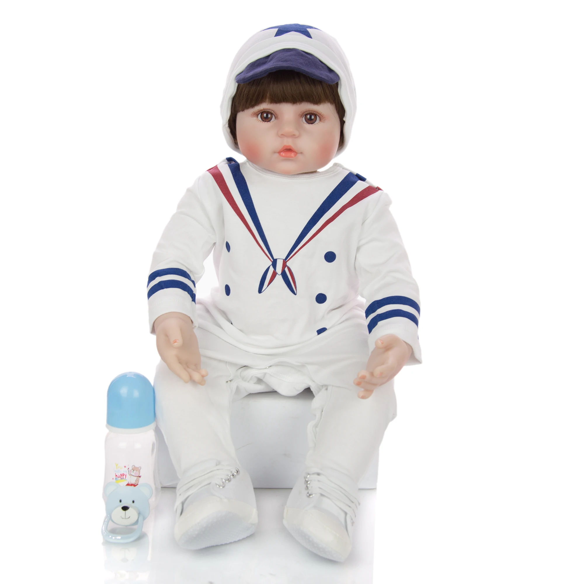 60 cm Lifelike Reborn Dolls Soft Silicone Vinyl Baby Doll Cosplay Navy Uniform Toy For Kid Birthday Gift Boy Play House Boneca | Игрушки и