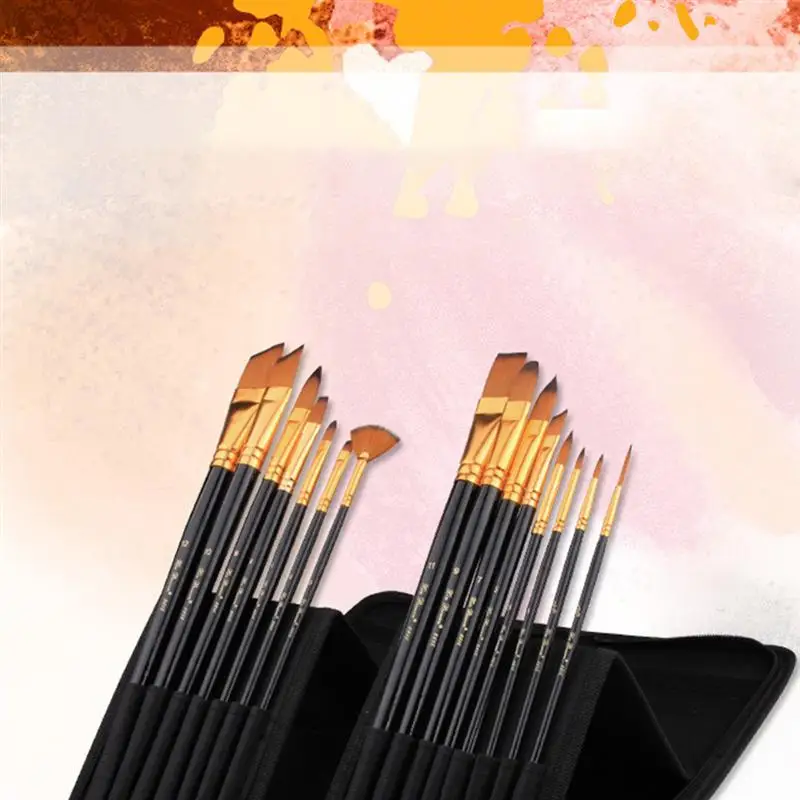 

15Pcs Multifunctional Painting Brush Nylon Bristle Water Drawing Brush Long Handle Water-Colour Paint Brush Canvas Storage Bag