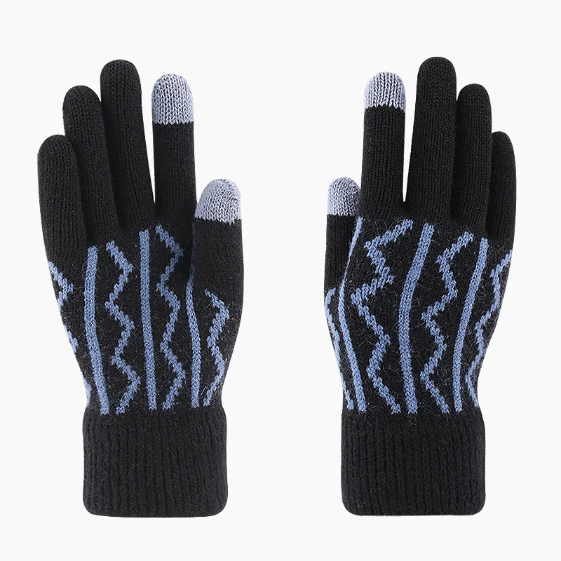 

Men Touch screen Thicken Knitted jacquard weave Gloves For Phone Screen Male Winter Autumn Wool Cashmere Solid Mitten Busin