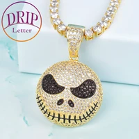 character face round pendant necklace free gold color cuban chain aaa cubic zircon mens hip hop jewelry for men