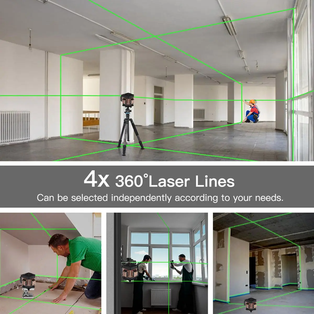 

16 Lines 4D Laser Level Self-Leveling 360 Horizontal&Vertical Green Laser Beam Line Powerful Build Measure Tool with Tripod/Base
