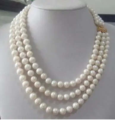 

Hot sell ->@@ triple strand AAA 7-8mm Real Australian south sea white pearl necklace 17-19"14K