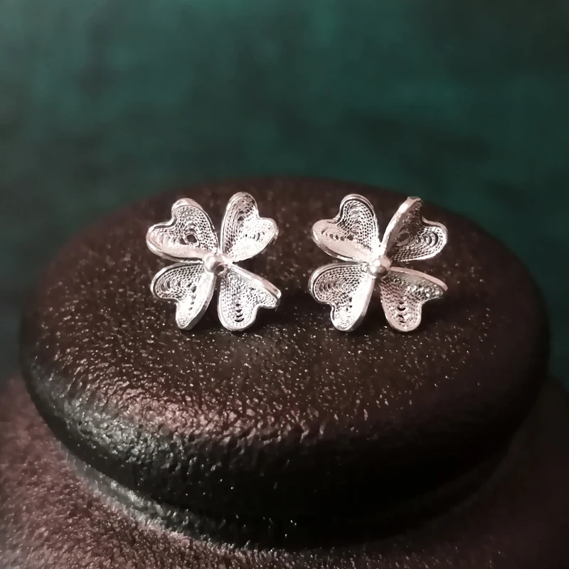 Четыре листа клевера 999 серебро серьги гвоздики цветок 2020 женские Роскошные
