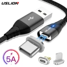 Магнитный кабель USLION 5A Micro USB Type C для быстрой зарядки телефона, провод для передачи данных, магнитное зарядное устройство для iPhone 13 12 Pro Max Samsung Xiaomi