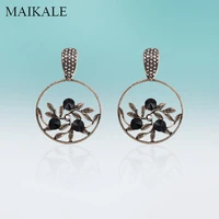 maikale vintage dangle circle hollow alloy earrings leaf rhinestone drop earring for women jewelry high quality classic gifts