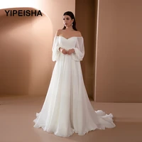 simple sweetheart neck long sleeves wedding dress a line ruched backless bridal gowns vestidos de noiva