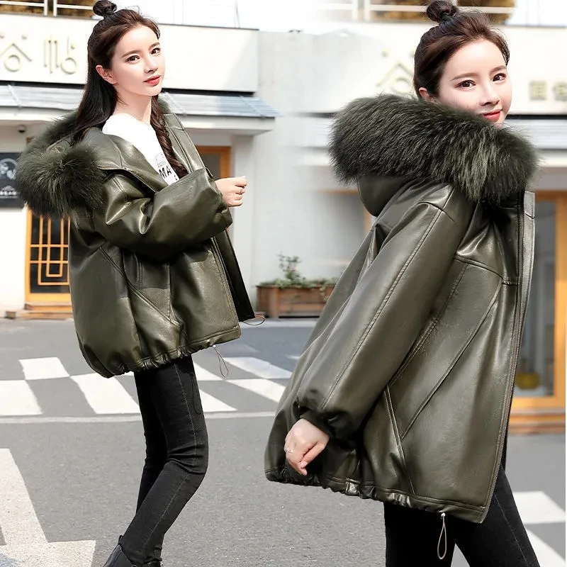 

Oversize 5XL Fashion Women's Leather Jacket Parker Newest Cotton Jacket 2021 Female Coat Autumn/ Winter Short Leather Jacket