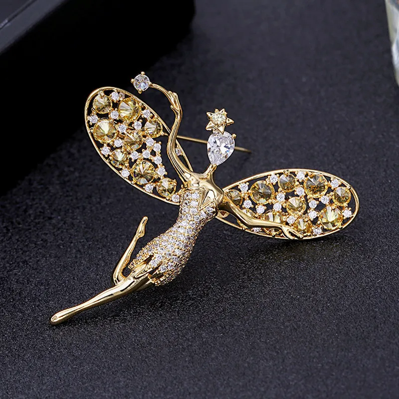 Броши Ангел с розовыми и желтыми кристаллами для женщин броши булавки