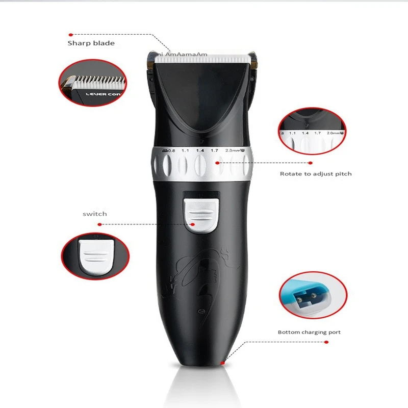 

AD-Rechargeable Professional Electric Hair Clipper Electric Haircut Titanium Alloy Hair Clipper Razor Black