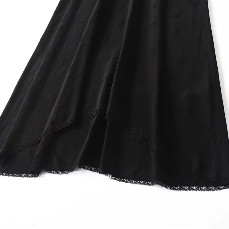 

100% silk Jacquard women Sling dress Lace stitching sexy lady midi dress Heavy Industry Suspender Dress