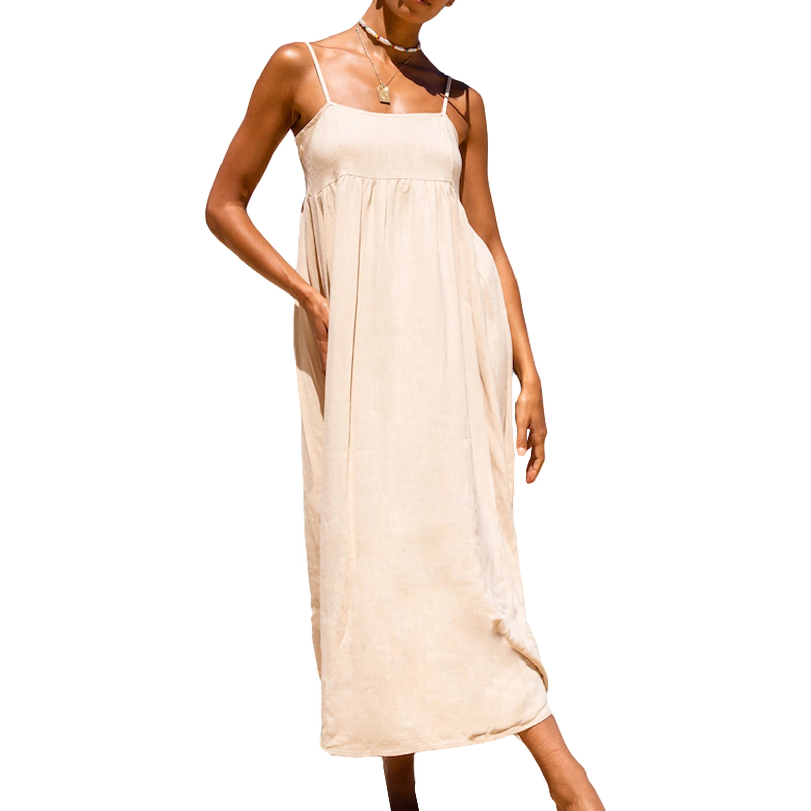 

Sexy Beach Spaghetti Strap Dress Womens Solid Color Back Zipper Summer Holiday Sundress Elegant casual Vestidos Robe