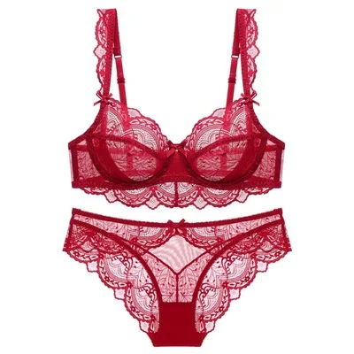 

The new ultra-thin hollow ladies underwear big breasts show small lace sexy bra set bra