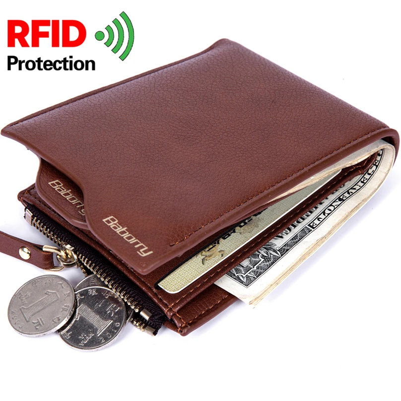 

RFID Theft Protection Men's PU Leather Wallet Male Short Wallets Leisure Bi-Fold Card Holder Coin Purse Photo Place Casual