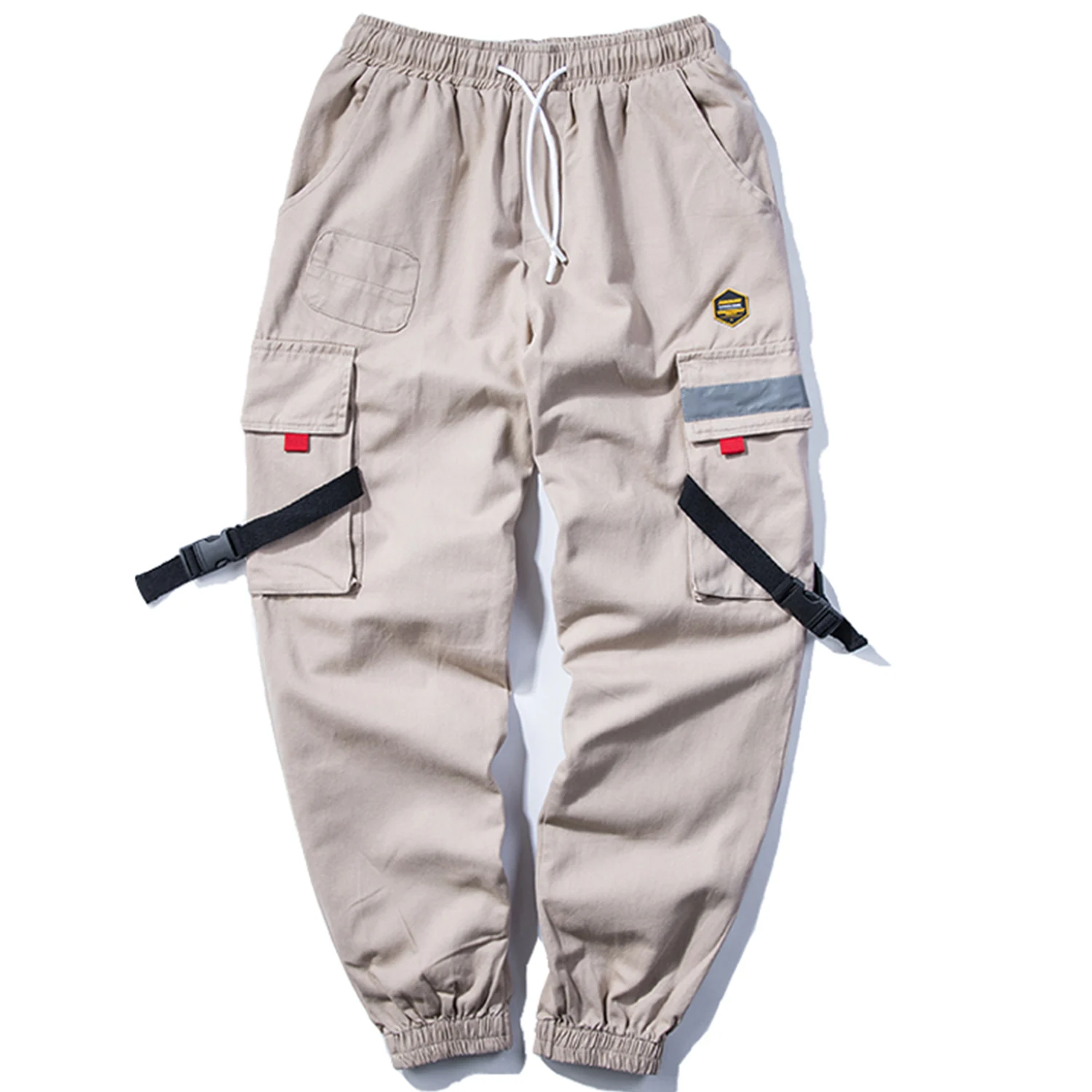 Брюки-карго мужские составного кроя с множеством карманов и лентами