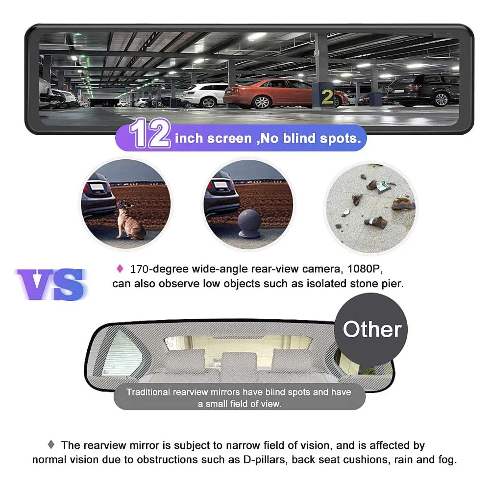 Автомобильный видеорегистратор на зеркало заднего вида 12 дюймов 4G Android 8 1 с