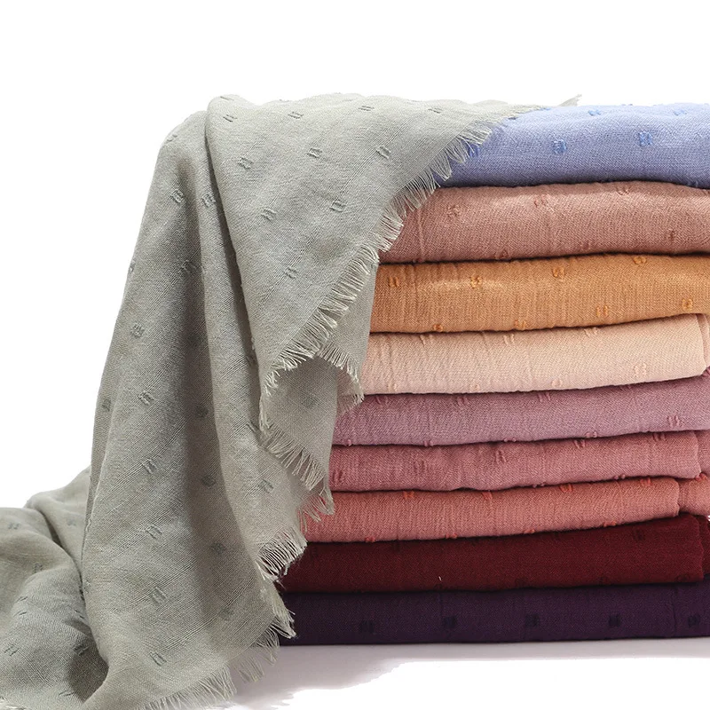 

Muslim Solid Color Hijab Scarf Polka Dot Shawls Women Soft Scarves Cotton and Linen Wraps Islamic Headband Scarves Muslim Hijabs