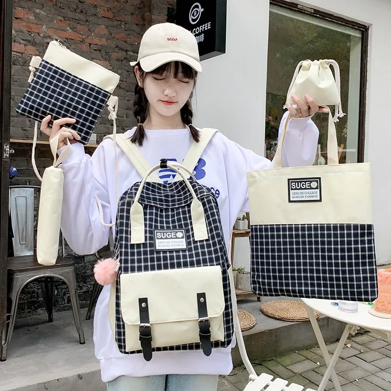 

5 Pcs set children School bag For children Women backpack Screen book Bag Nice student Shoulder pockets For teenage girls