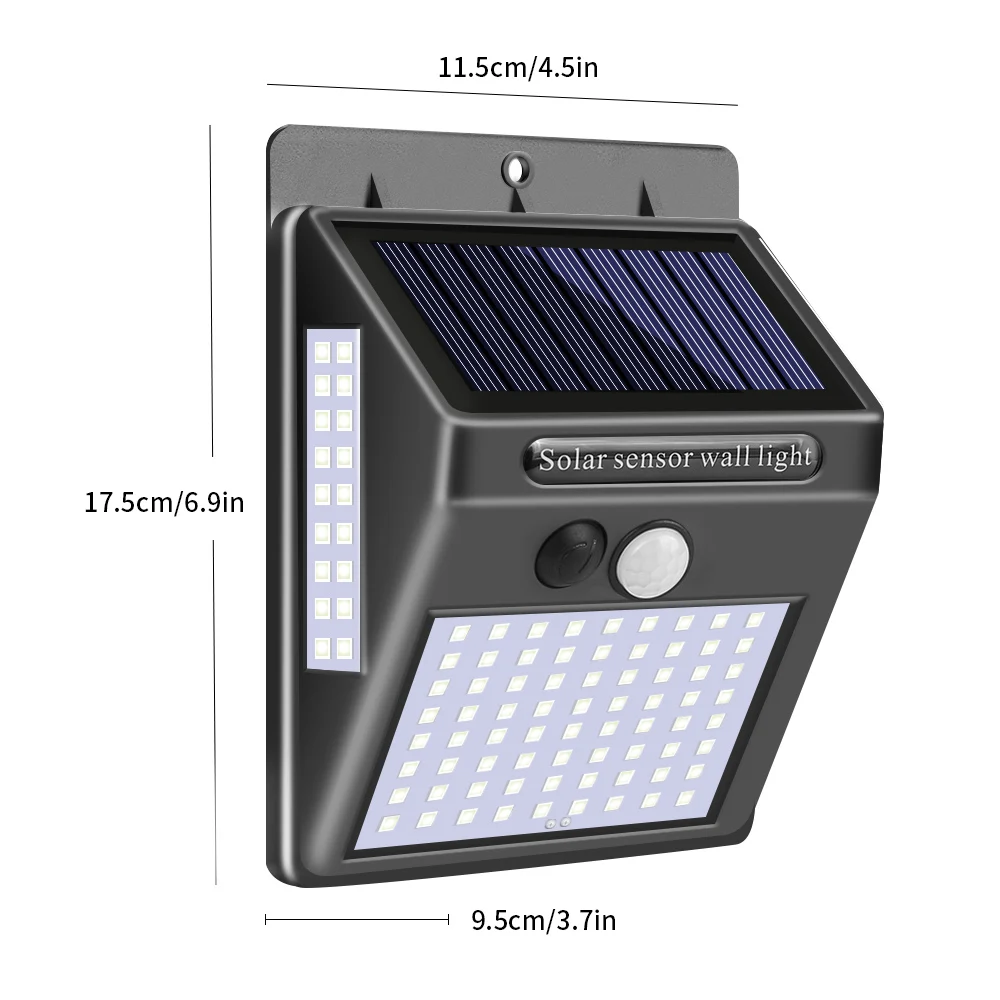 100 светодиодный светильник, четырехсторонний солнечный светильник, 3 режима, угол 270 градусов, датчик движения, настенный светильник, наружные водонепроницаемые садовые лампы