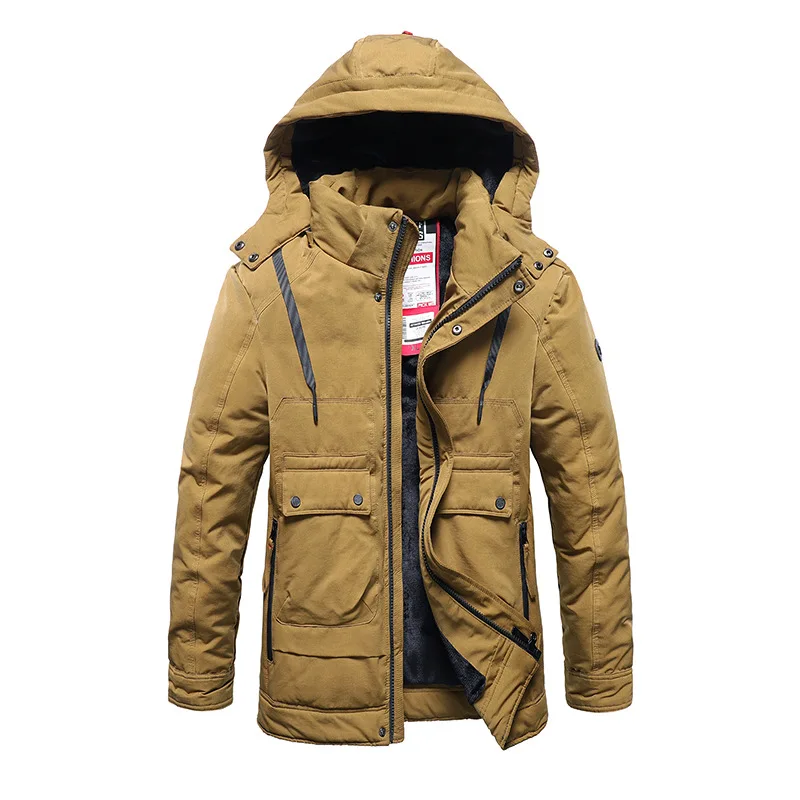 Men's Cargo Cotton-padded Jacket Plus Size Plus Velvet Thicken Mid-length Wadded Parkas Coat Outdoor Windbreaker Multi-pocket