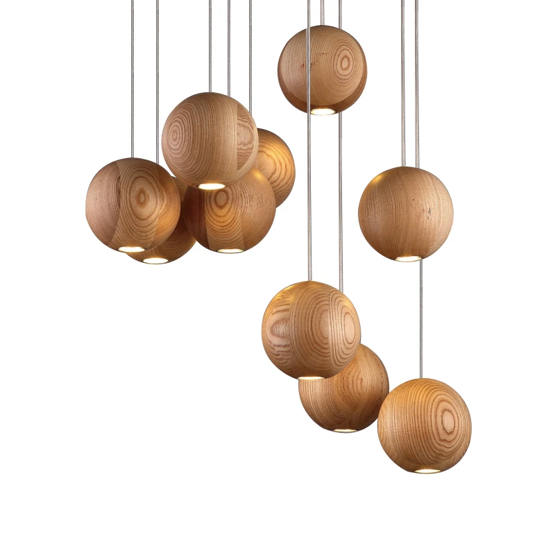 

Современные подвесные светильники в виде шара из массива дерева, подвесные светильники для гостиной, промышленное украшение, Подвесная лам...