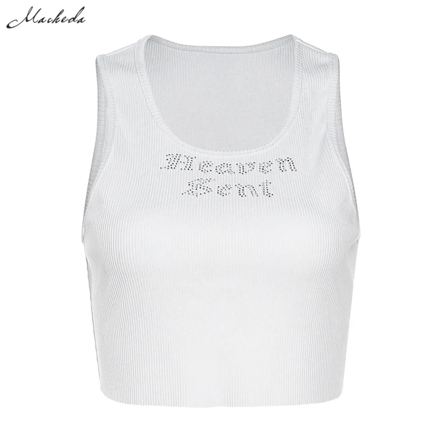

Summer Knitting Sexy Slim Tank Top Women Letter Sleeveless O Neck Casual Clothing y2k Lady Street Fashion Cropped Top