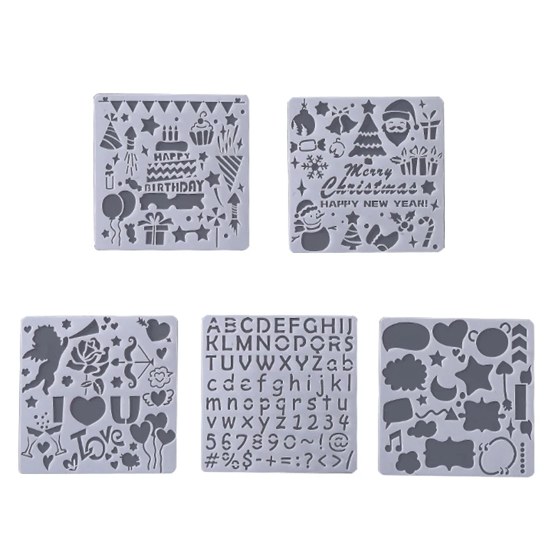 

Pack of 5Pcs Small Hollow-out Christmas Painting PET Stencils Set Graffiti Template for DIY Art Handcraft Scrapbooking