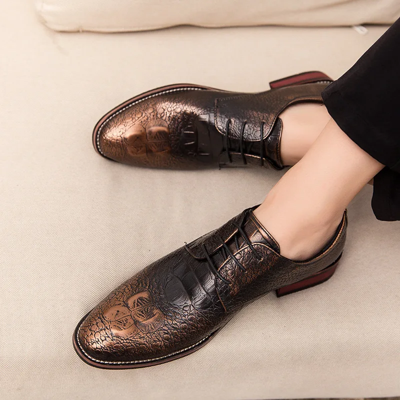 Туфли мужские классические из крокодиловой кожи на шнуровке повседневные для