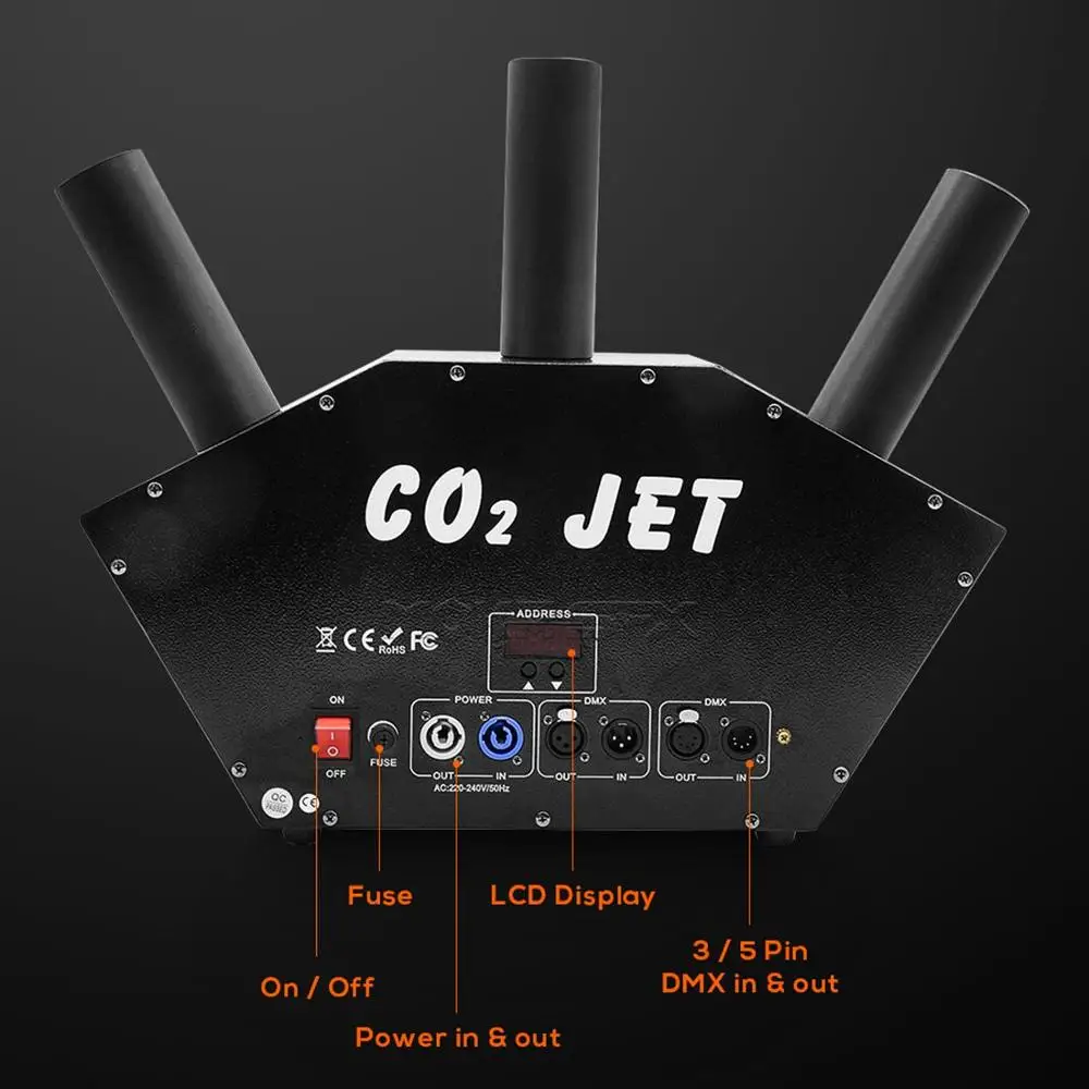 2 шт./лот 3 головки CO2 Jet DMX контроль спецэффектов Cryo Co2 Fog Machine Оборудование для DJ