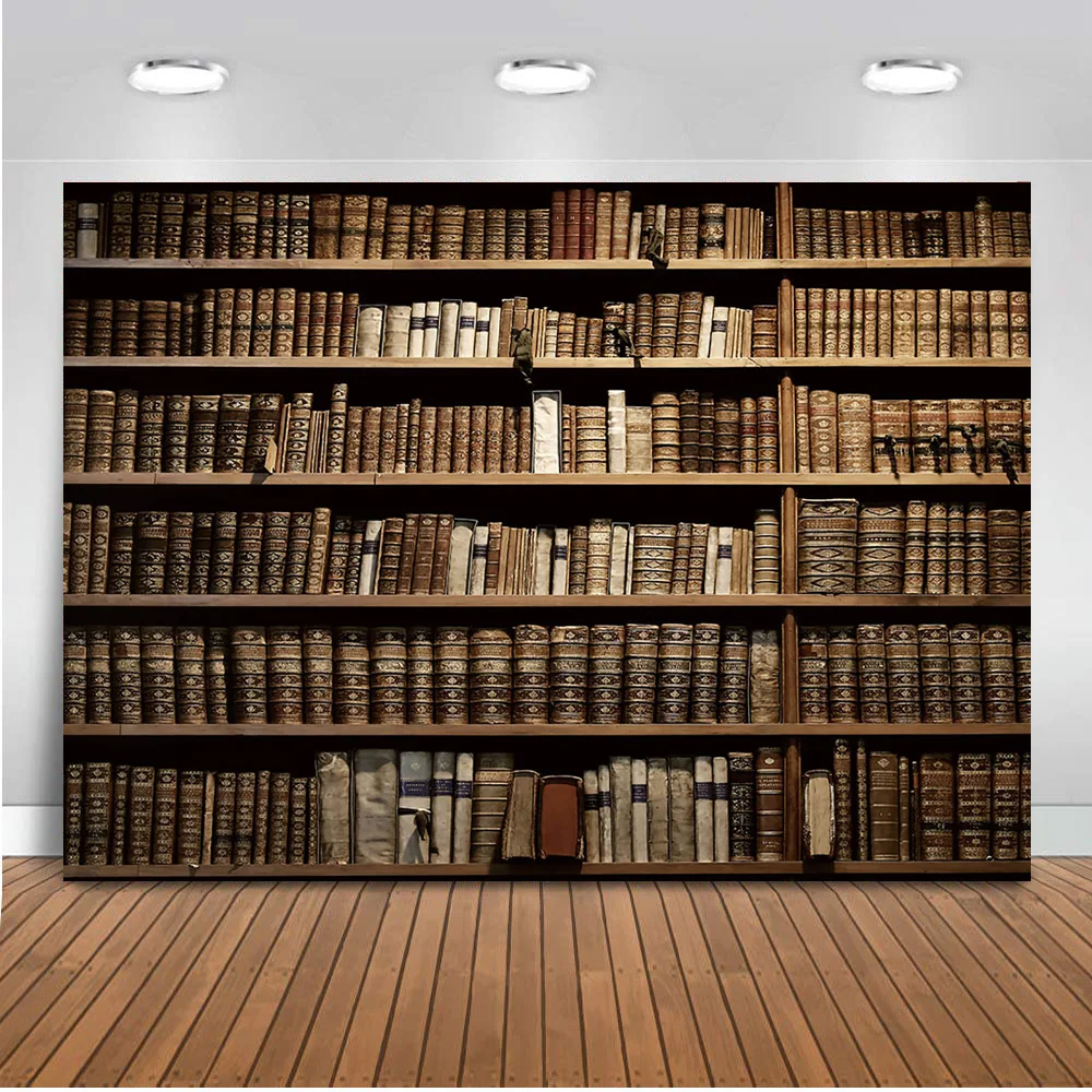 Фон с книжной полкой для фотосъемки в винтажном стиле детская библиотека