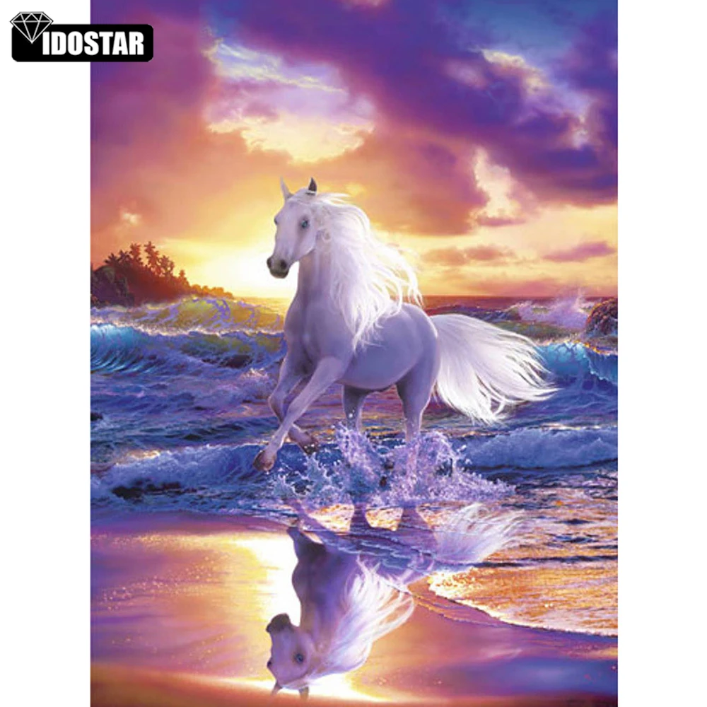 Полный квадрат/Круглый Алмаз животное 5D DIY Алмазная картина бегущая лошадь